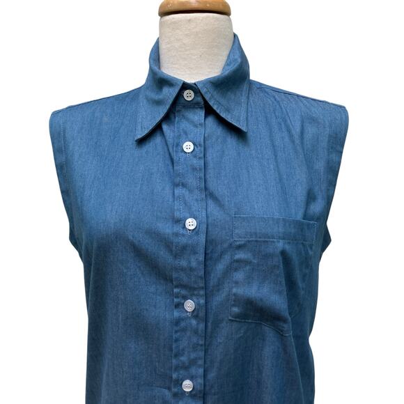 Kal Rieman Top Shirt Sz S Blue Chambray Sleeveless Button Up Western Casual - Picture 2 of 9